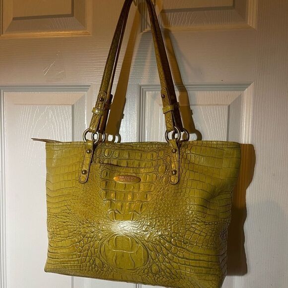 Brahmin Alden Melbourne Leather Tote Yellow shoulder bag gold tone hardwares.